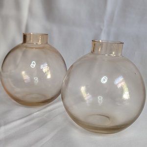 Set of 2 - Orange Transparent Round Glass Vases 6.75" tall